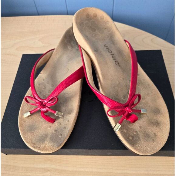 Vionic Leather Slide with Bow Bella II Woven Cherry Women's Sandals. Sz 10 - Picture 1 of 7